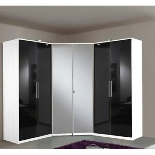 German 6 Door Corner Black Gloss White Mirror Wardrobe Flat Pack