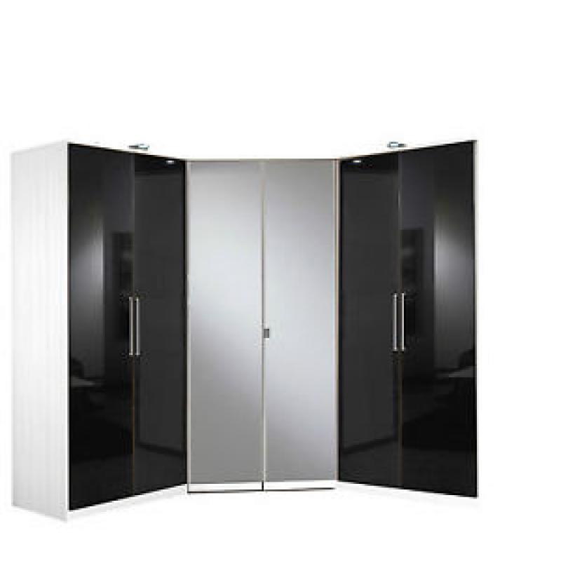 German 6 Door Corner Black Gloss White Mirror Wardrobe Flat Pack