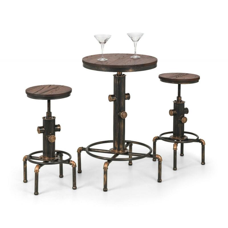 Rockport Bar Set with 2 bar stools in Rustic Elm and  Brushed Copper Effect