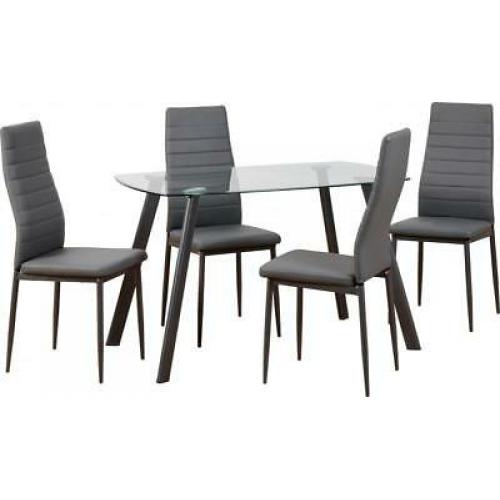 ABBEY DINING SET 4 GREY PU LEATHER CHAIRS
