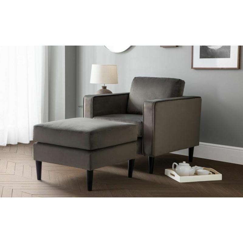 Hayward Armchair in Grey Velvet Fabric 2 Man Home Delivery