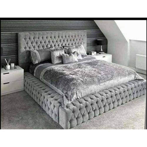 Ambassador velvet upholstered sleigh cure bed design 4ft