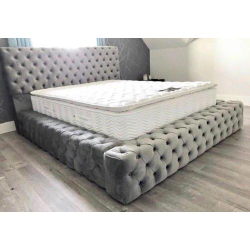 Swan Upholstered Chesterfield Sleigh bed Double