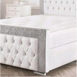 Glitter Fabric, Faux Leather Upholstered Bed Frame King Size
